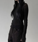 Waffle Lace See-Through Half-Pola Tee