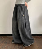 Honkidi Side Snap Banding Wide Denim Pants