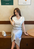 Zendua Open Collar Neck Short Sleeve Knit