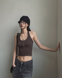 Pigment Snap Ribbed Halter Sleeveless