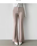 Hidden Banding Pin Tuck Long Boot Cut Span Slacks Pants