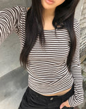 Yvonne Stripe Round Neck Slim Fit Long Sleeve T-Shirt