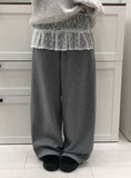 Flan Boa Fur Side Pintuck Snap Wide Pants