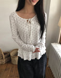 Madin Ribbon Dot Frill Long Sleeve T-Shirt