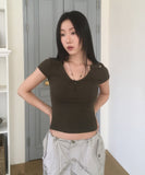 Rucku Rivet Shirring Short Sleeve T-Shirt