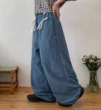 [BAONHAUS] Genbibeu Nylon Belted Wide-leg Pants