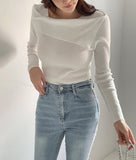 Refuner Unbalanced Off-Shoulder Knit