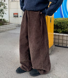 Kansho side pintuck corduroy wide pants