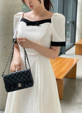 Lene Color Matching Ribbon Puff Tweed Mini One Piece