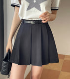 Abeto Pleated Mini Skirt Pants (Belt Set))