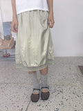 Asumi Satin Glossy Lace Layered Midi Skirt