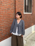 Slow-in Stripe Frill Ribbon Layered Blouse