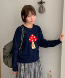 Colness Mushroom Print Wool Round Knit