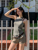 Pin Stripe Unbalance Button Sleeveless