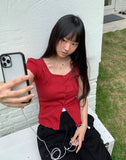 Plain Wrinkle Wave Button Short Sleeve Cardigan