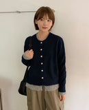 Tichins Color Matching Layered Wool Round Knit Cardigan