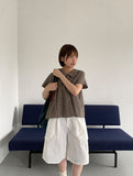 Geljik Check Frill Round Short Sleeve Blouse