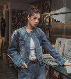 Chike Unbalanced Cropped Denim Jacket