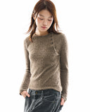 Sol button hairy knit top