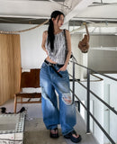 Portina Damage Wide Denim Pants