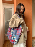 Zmeb Cotton Check Patchwork Shoulder Bag