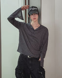 Div Ribbed Henley Neck Long Sleeve Tee