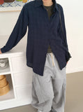 [MADE] Podil Linen Roll Oversized Fit Checkered Long Sleeve Shirt