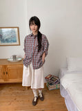 [unisex] Caraniel Check Roll-up Short Sleeve Shirt