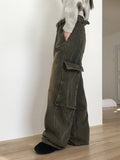 Riden vintage washed-out pocket denim long wide pants