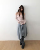 Kira Unbalanced Flare Shirring Skirt
