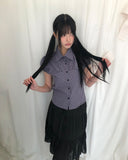 Coated Check Short Sleeve Blouse
