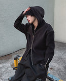 Brock Shoulder Rivet Ribbed Hoodie Zip-Up
