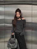 [Muffler set] Ray off-shoulder single-breasted long-sleeved