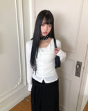 Neon Button Shirring Knit Top Cardigan Set