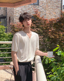 Soved Linen V-neck Short Sleeve Cardigan
