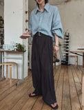 Twin pin tuck maxi wide belt slacks