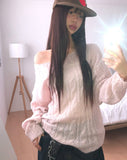 Gyoli cable pattern one-off-shoulder long-sleeved knit
