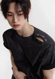Open 5 button ribbed round knit short ver