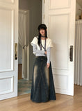 Ito Sand Washing Wide Maxi Denim Skirt