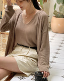Chevin V-Neck Sleeveless Knit Cardigan Set