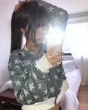 Newzing Star Color Matching Crop Long Sleeve Hood Zip-Up