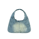 incision round denim shoulder bag