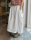 Minati nylon banding pocket shirring flare long skirt