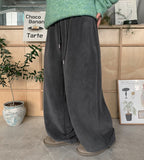 Poining banding string fleece brushed wide pants