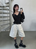 [U-BASIC] Lin Pintuck Cotton Bermuda Pants