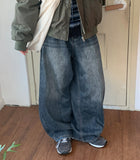 Boken Brushed Washing Denim Wide Pants