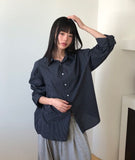 Big check collar overfit long-sleeved shirt