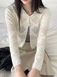 Killan Punched Button Knit Crop Long Sleeve Hood Cardigan