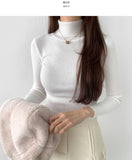 Ribbed Inner Winter Fall Neck Polar Long Sleeve T-shirt