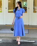 Decoline Puff Collar Short Zip-Up Jacket Banding Flare Skirt Set